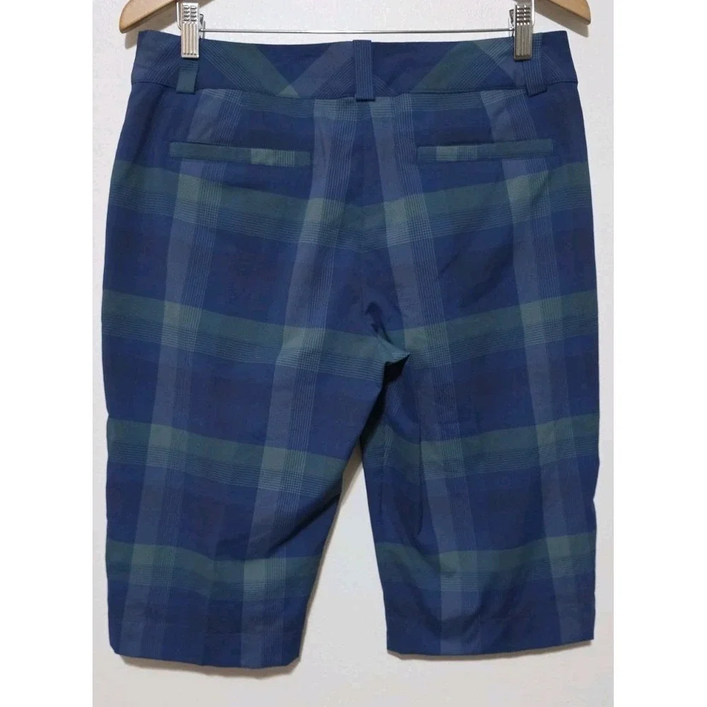 Nike Golf Shorts Women Blue Sports Plaid Shorts Sz 10 Button Tennis Outdoor EUC‎